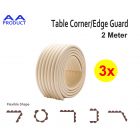 3pcs 2M Soft Table Furniture Corner Edge Guard Baby Safety Protector Desk Bumper Cover Strip Cushion Softener Beige