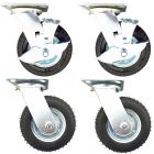 6 inch pneumatic caster wheel inflatable industrial castor 4pcs set 2swivel with lock + 2 swivel without lock 80kg ea