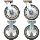 4pcs set 8inch plastic caster wheel industrial castor solid ribbed tread tyre with cover 2 swivel no brake/lock + 2 fixed non-swivel for flat or rough terrain