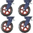 12inch super heavy duty caster wheel industrial castor solid ribbed tread tyre swivel with brake/lock for flat or rough terrain 1200kg each 4pcs