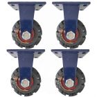 4pcs 6inch super heavy duty caster wheel industrial castor solid ribbed tread tyre fixed non swivel for flat or rough terrain