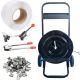 4in1 strapping kit - 1 roll/1.5km light duty pet/pp strap + 1k clips + 2 tools + trolley strap dispenser for carton box strapping bundle packing wrapping strap max tension 50kg