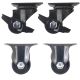 4pcs set 1.5inch low profile caster wheel industrial castor solid wide wheel 2 swivel&lock+ 2 fixed for furniture trolley bench 50kg ea